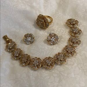 Vermeil prong set CZ bracelet, earrings and ring.